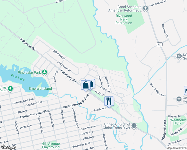 map of restaurants, bars, coffee shops, grocery stores, and more near 4 Elm Street in Toms River