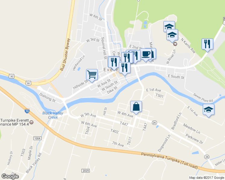 map of restaurants, bars, coffee shops, grocery stores, and more near Dike Street in Everett