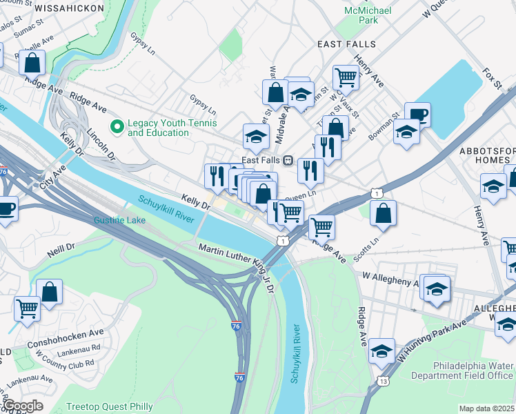 map of restaurants, bars, coffee shops, grocery stores, and more near in Philadelphia