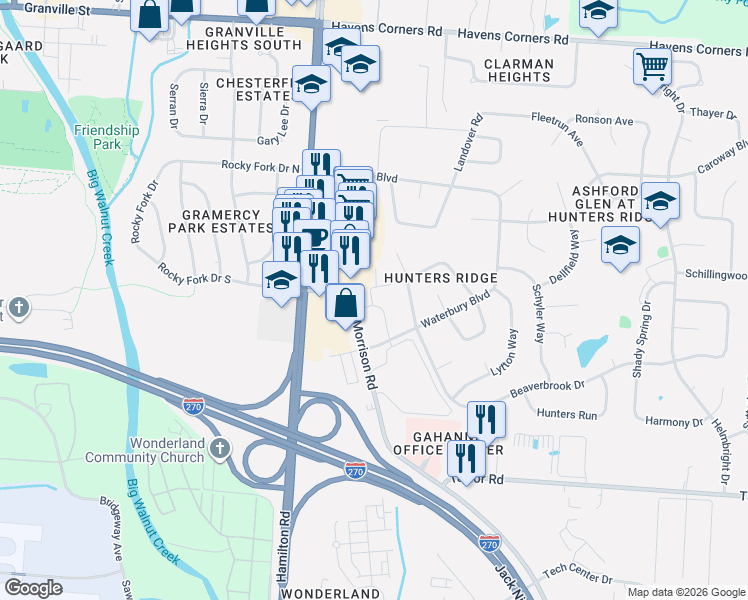 map of restaurants, bars, coffee shops, grocery stores, and more near 384 Morrison Road in Gahanna