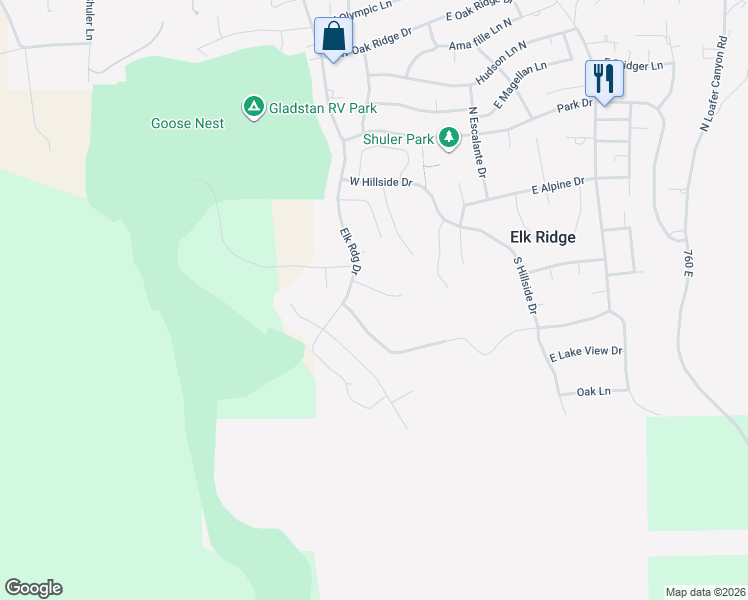 map of restaurants, bars, coffee shops, grocery stores, and more near 135 Cove Drive in Elk Ridge