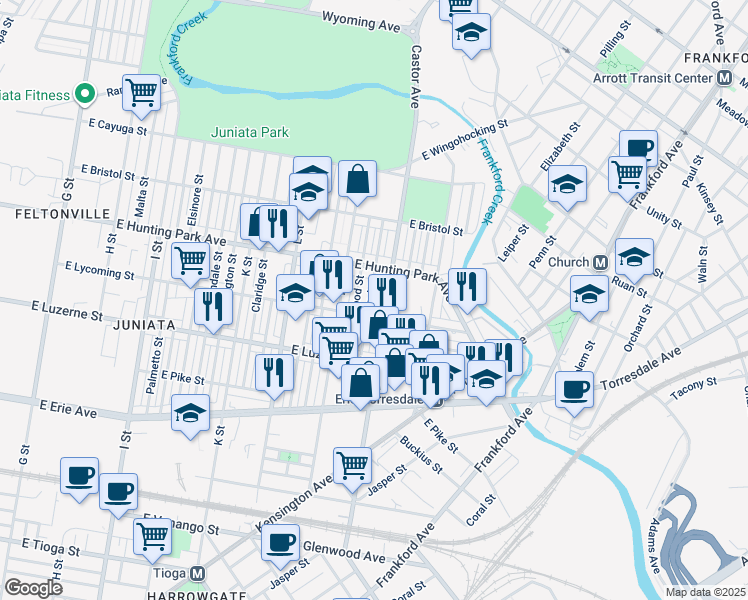 map of restaurants, bars, coffee shops, grocery stores, and more near 4123 Markland Street in Philadelphia