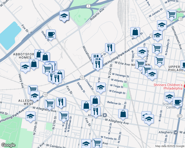 map of restaurants, bars, coffee shops, grocery stores, and more near 2342 West Hunting Park Avenue in Philadelphia