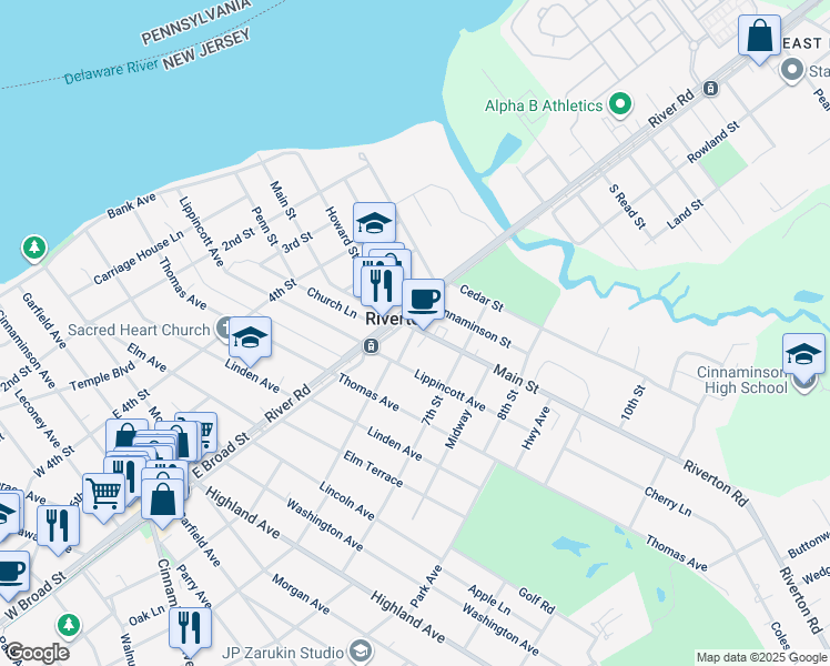 map of restaurants, bars, coffee shops, grocery stores, and more near in Riverton