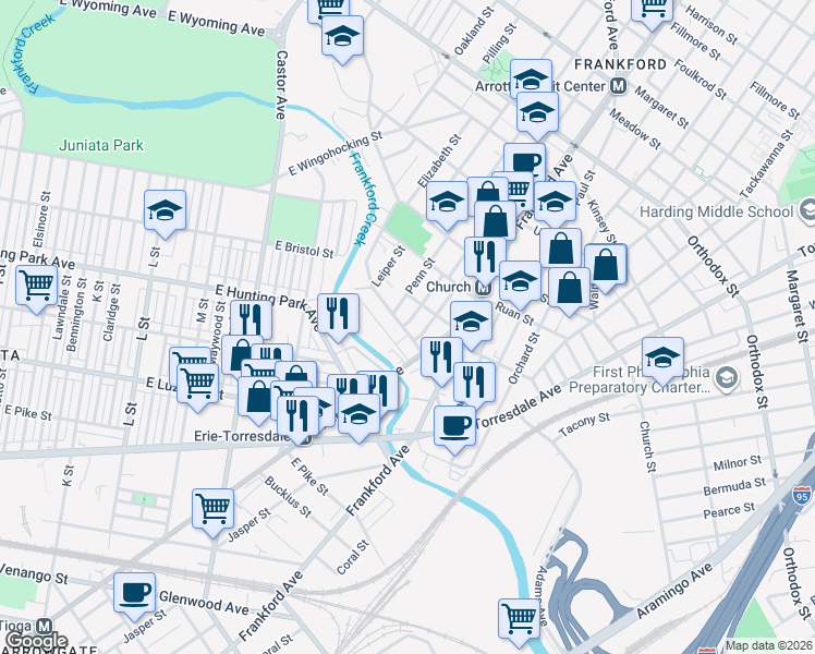 map of restaurants, bars, coffee shops, grocery stores, and more near 4228 Romain Street in Philadelphia