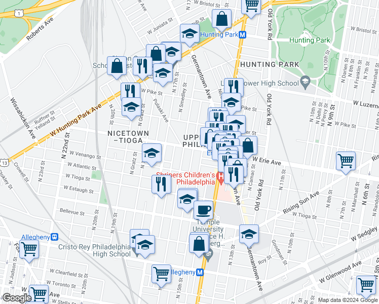 map of restaurants, bars, coffee shops, grocery stores, and more near in Philadelphia