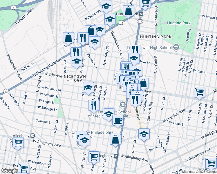 map of restaurants, bars, coffee shops, grocery stores, and more near in Philadelphia