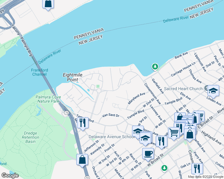 map of restaurants, bars, coffee shops, grocery stores, and more near 2003 Harbour Drive in Palmyra