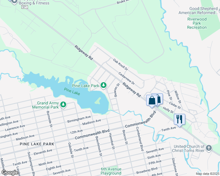 map of restaurants, bars, coffee shops, grocery stores, and more near 1724 Lockhart Street in Toms River