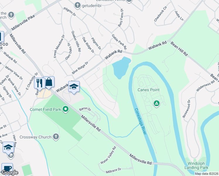 map of restaurants, bars, coffee shops, grocery stores, and more near 110 Goldenfield Drive in Lancaster