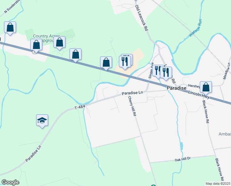 map of restaurants, bars, coffee shops, grocery stores, and more near 63 Paradise Lane in Paradise