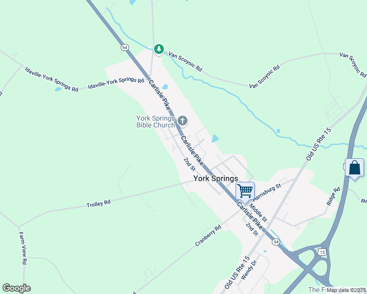 map of restaurants, bars, coffee shops, grocery stores, and more near 327 Main Street in York Springs