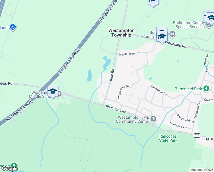 map of restaurants, bars, coffee shops, grocery stores, and more near 2 Holly Tree Court in Westampton