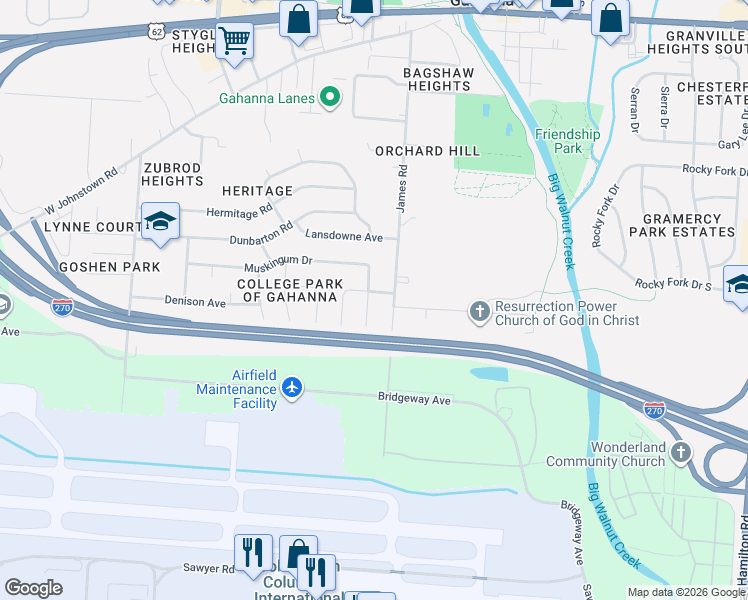 map of restaurants, bars, coffee shops, grocery stores, and more near 406 Clemson Street in Columbus