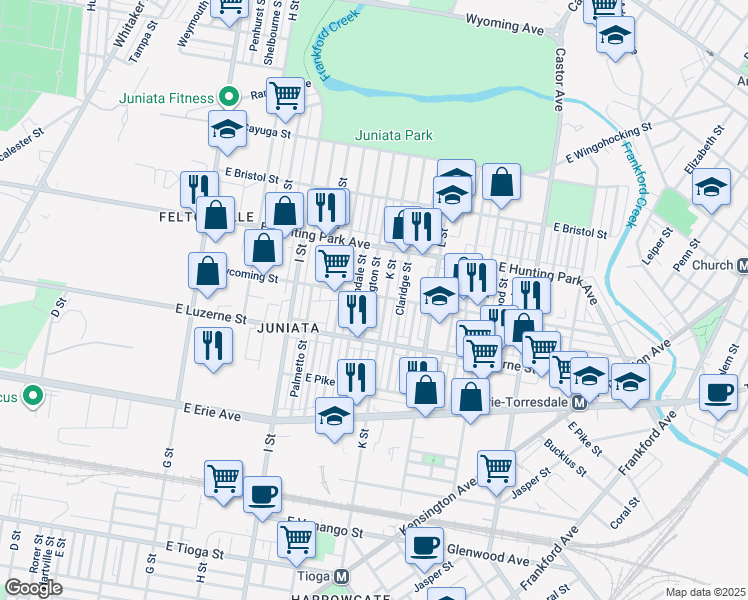 map of restaurants, bars, coffee shops, grocery stores, and more near 4047 Bennington Street in Philadelphia