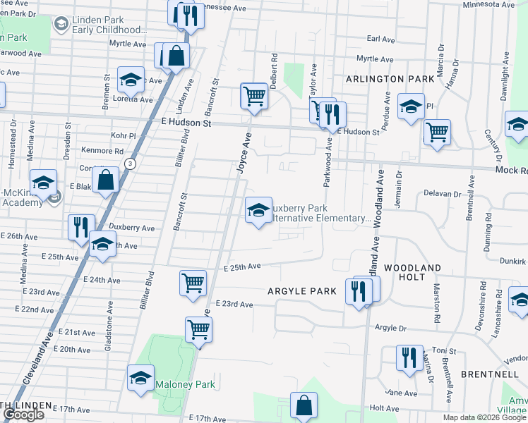 map of restaurants, bars, coffee shops, grocery stores, and more near 1814 East Maynard Avenue in Columbus