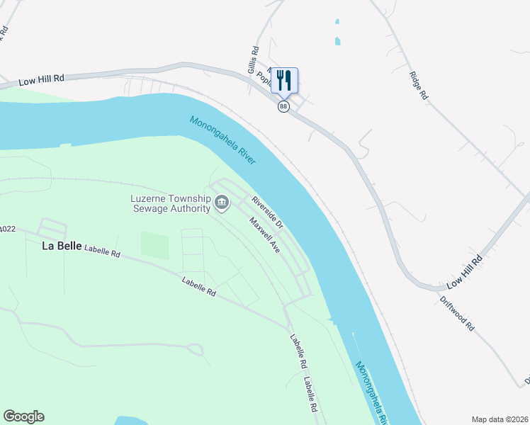 map of restaurants, bars, coffee shops, grocery stores, and more near 757 Riverside Drive in La Belle