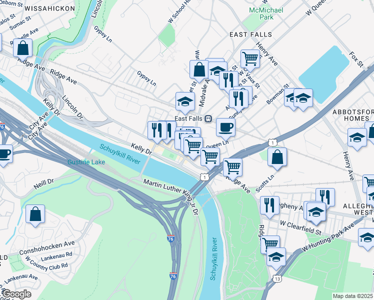 map of restaurants, bars, coffee shops, grocery stores, and more near in Philadelphia