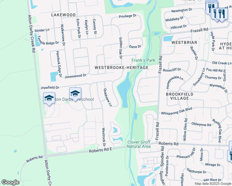 map of restaurants, bars, coffee shops, grocery stores, and more near 2800 Lake Hollow Road in Hilliard