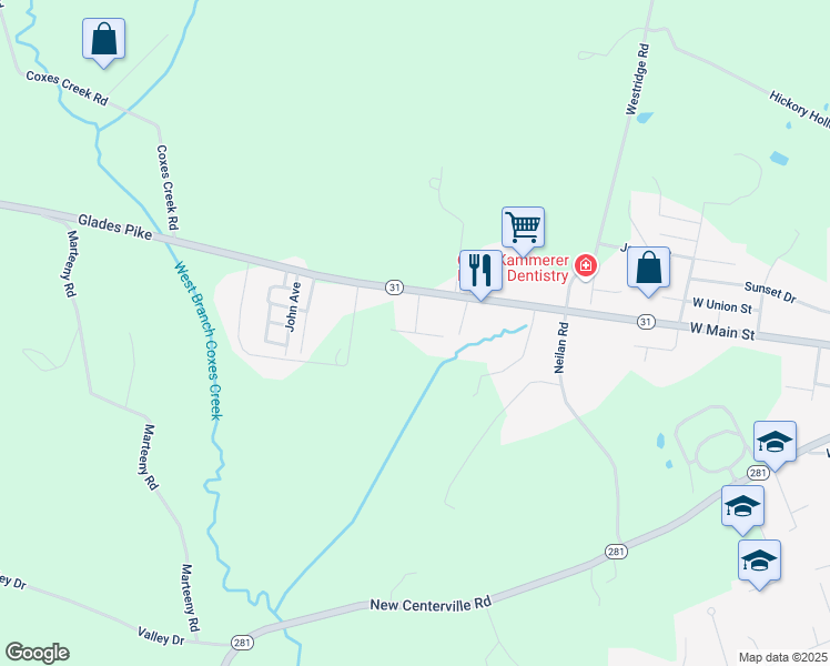 map of restaurants, bars, coffee shops, grocery stores, and more near 100 East 1st Street in Somerset