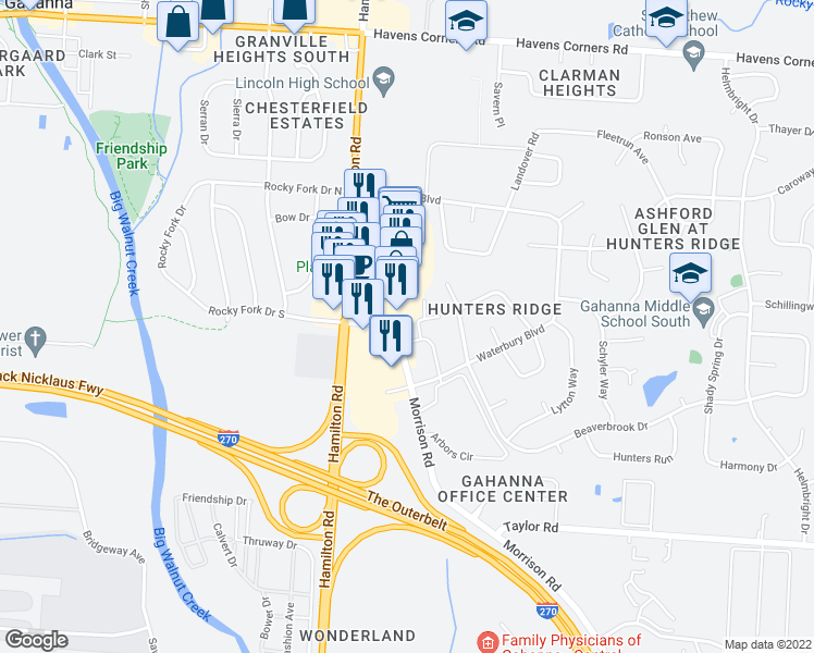 map of restaurants, bars, coffee shops, grocery stores, and more near 380 Hemston Drive in Columbus
