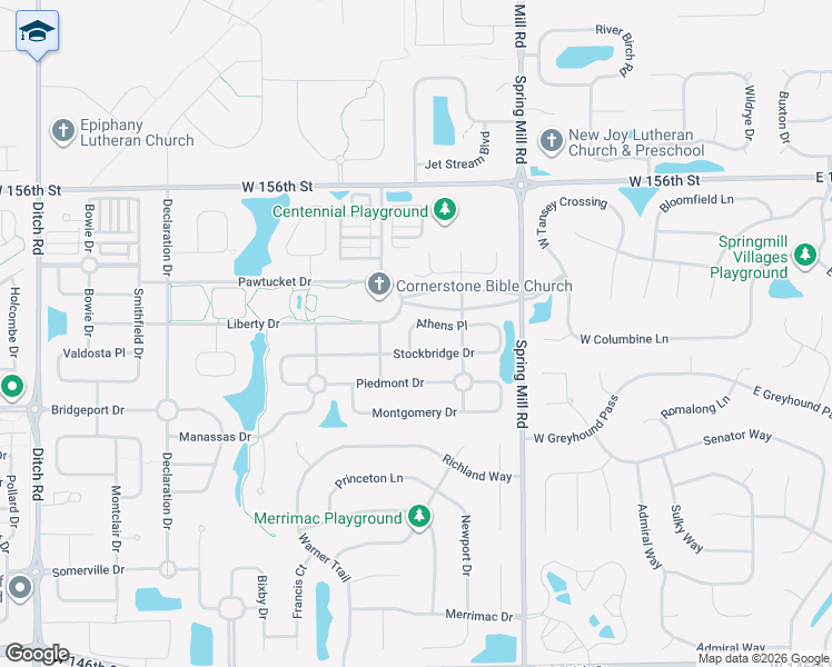 map of restaurants, bars, coffee shops, grocery stores, and more near 555 Athens Place in Westfield