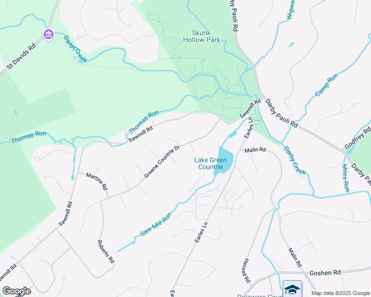 map of restaurants, bars, coffee shops, grocery stores, and more near 2 Clark Drive in Newtown Square