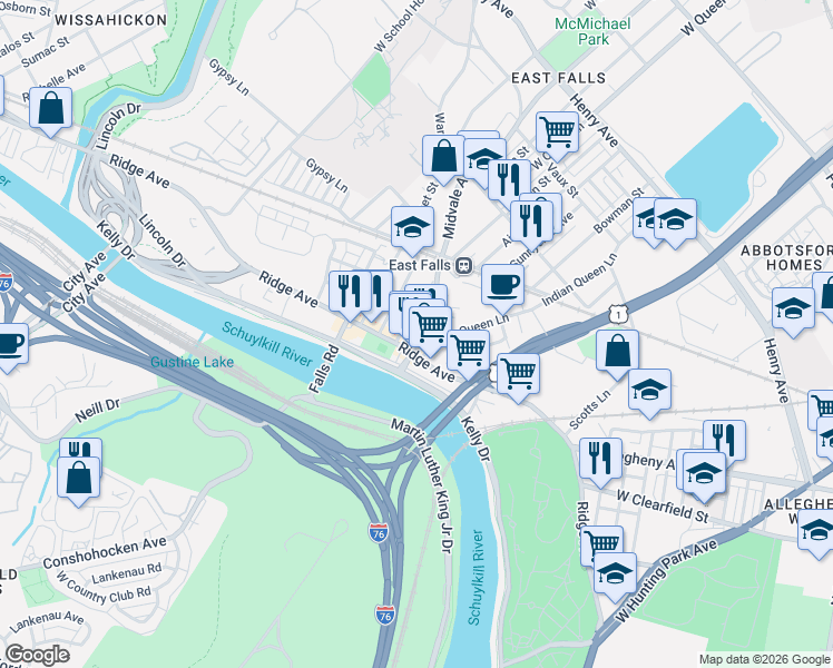 map of restaurants, bars, coffee shops, grocery stores, and more near in Philadelphia