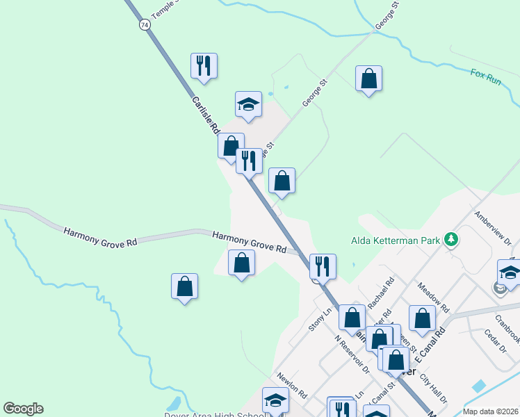 map of restaurants, bars, coffee shops, grocery stores, and more near 4910 Carlisle Road in Dover