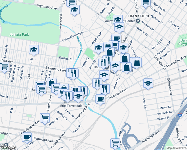 map of restaurants, bars, coffee shops, grocery stores, and more near 4228 Romain St in Philadelphia