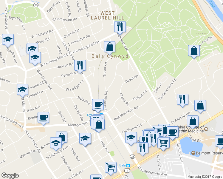 map of restaurants, bars, coffee shops, grocery stores, and more near 321 Llandrillo Rd in Montgomery