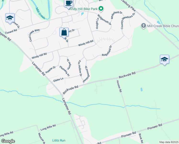 map of restaurants, bars, coffee shops, grocery stores, and more near 111 Huntingwood Drive in Lancaster