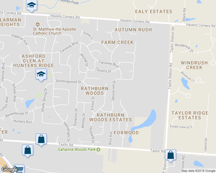map of restaurants, bars, coffee shops, grocery stores, and more near 324 Howland Drive in Columbus