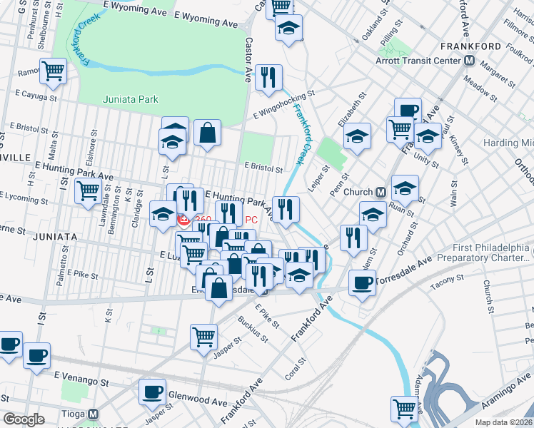 map of restaurants, bars, coffee shops, grocery stores, and more near 4153 O Street in Philadelphia