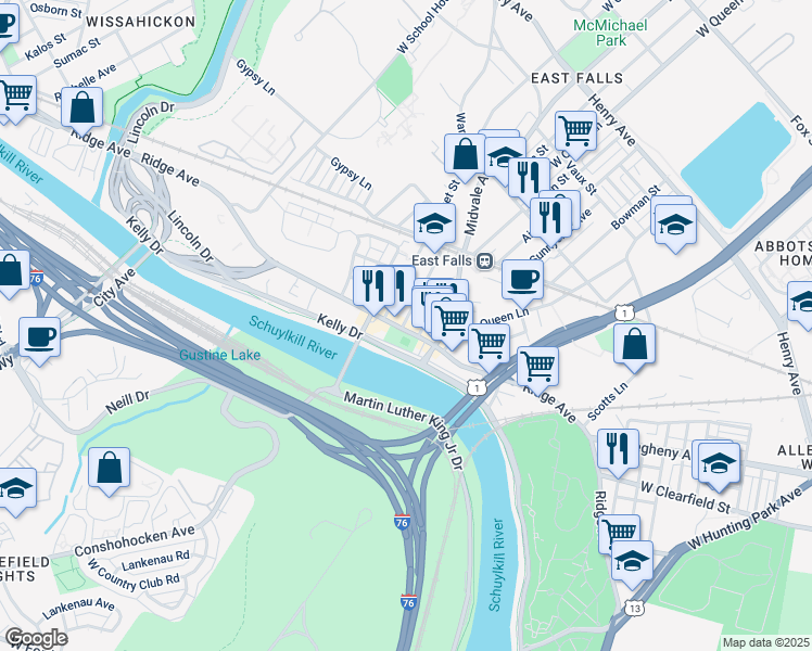 map of restaurants, bars, coffee shops, grocery stores, and more near in Philadelphia