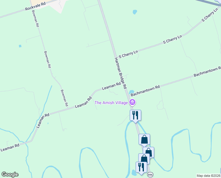 map of restaurants, bars, coffee shops, grocery stores, and more near 2476 Leaman Road in Ronks