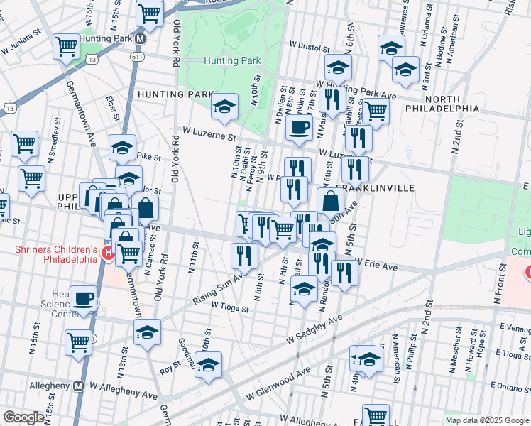 map of restaurants, bars, coffee shops, grocery stores, and more near 3759 North Darien Street in Philadelphia