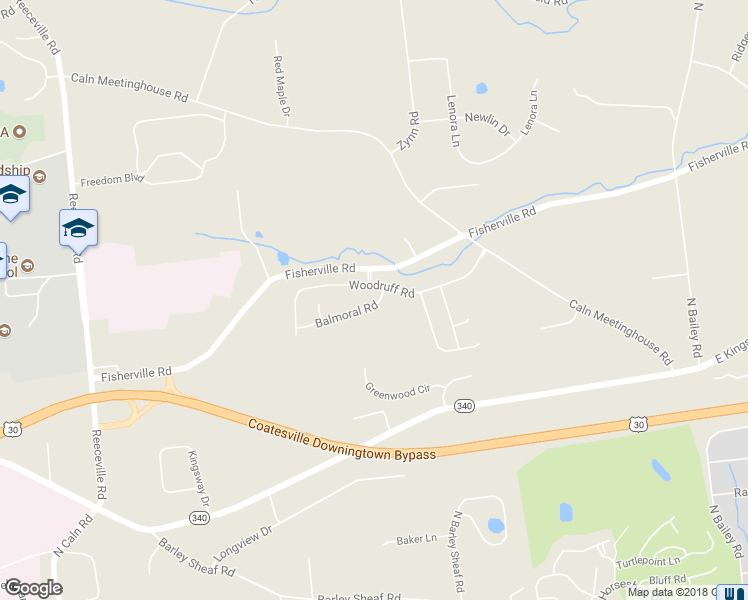 map of restaurants, bars, coffee shops, grocery stores, and more near 1413 Balmoral Road in Coatesville