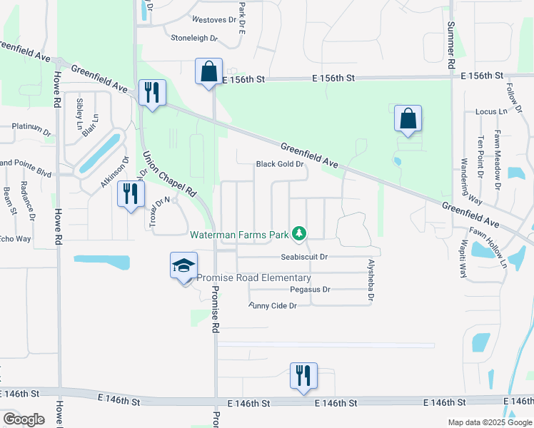 map of restaurants, bars, coffee shops, grocery stores, and more near 15161 Proud Truth Drive in Noblesville