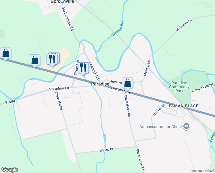 map of restaurants, bars, coffee shops, grocery stores, and more near 3124 Lincoln Highway East in Paradise