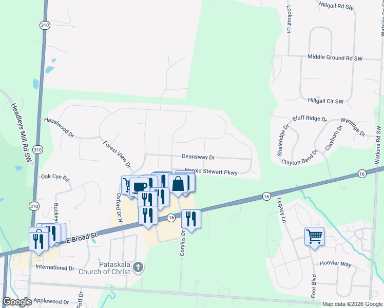 map of restaurants, bars, coffee shops, grocery stores, and more near 1145 Deansway Drive in Pataskala