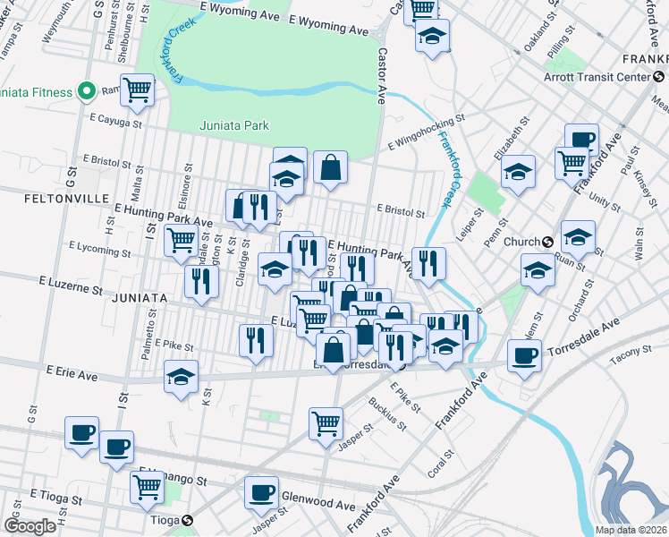 map of restaurants, bars, coffee shops, grocery stores, and more near 4132 Markland Street in Philadelphia