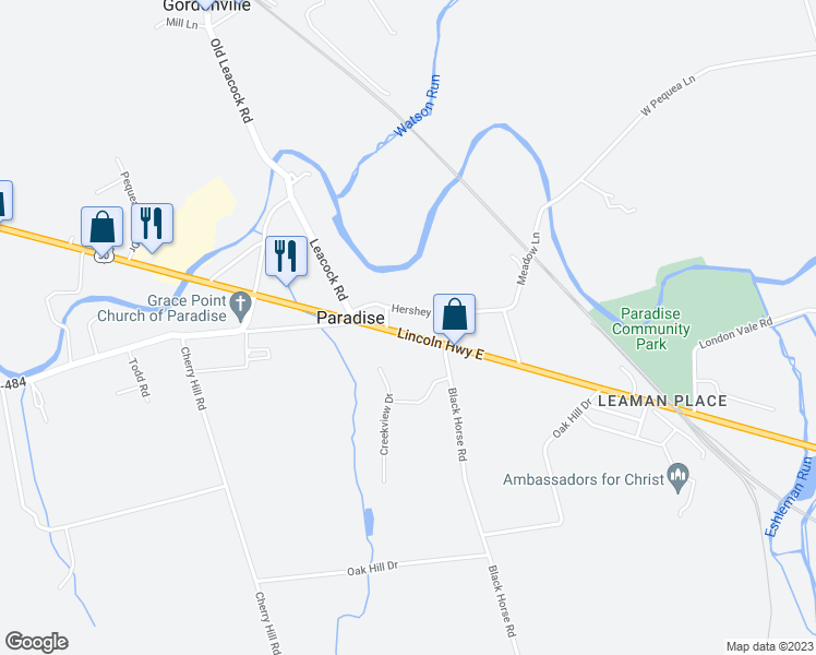 map of restaurants, bars, coffee shops, grocery stores, and more near 3131 Lincoln Highway East in Paradise