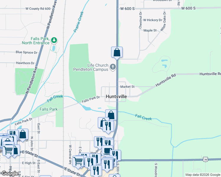 map of restaurants, bars, coffee shops, grocery stores, and more near 3025 Market Street in Pendleton