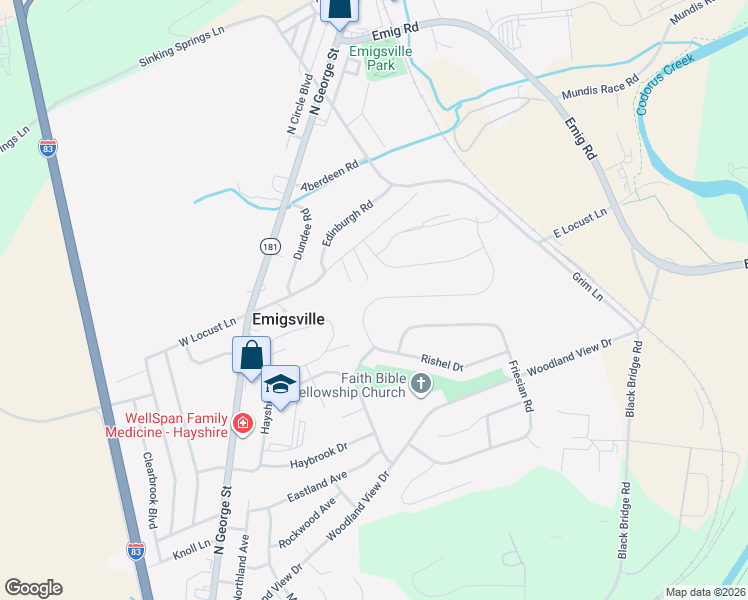 map of restaurants, bars, coffee shops, grocery stores, and more near 655 Rishel Drive in York