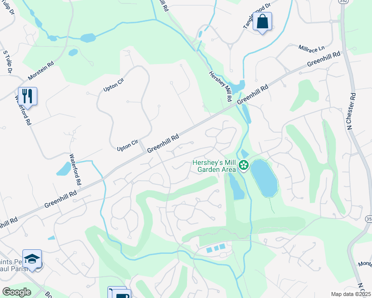 map of restaurants, bars, coffee shops, grocery stores, and more near 638 Glenwood Lane in West Chester