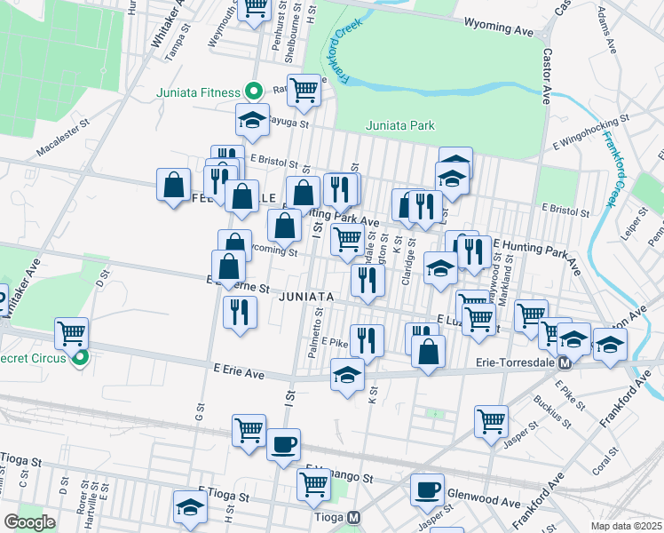 map of restaurants, bars, coffee shops, grocery stores, and more near 1008 East Lycoming Street in Philadelphia