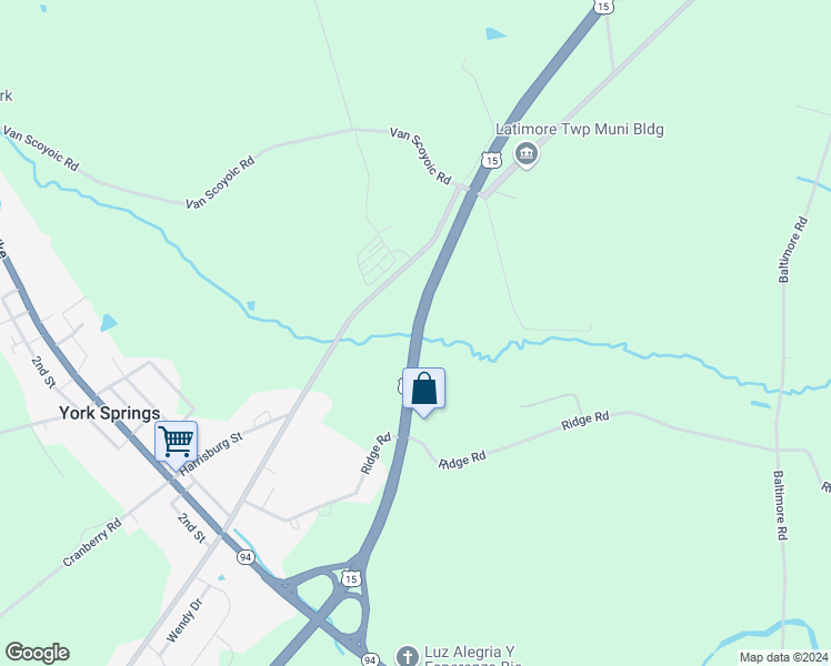 map of restaurants, bars, coffee shops, grocery stores, and more near 309 U.S. 15 in York Springs
