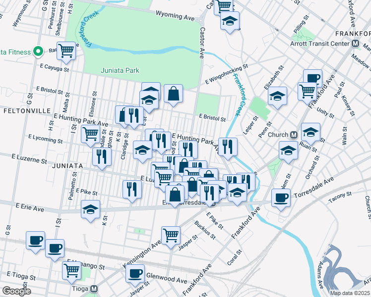 map of restaurants, bars, coffee shops, grocery stores, and more near 4142 Castor Avenue in Philadelphia
