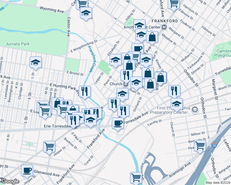 map of restaurants, bars, coffee shops, grocery stores, and more near in Philadelphia